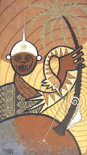 Creation — Soil and Raffia on Jute Burlap mounted on Masonite Board