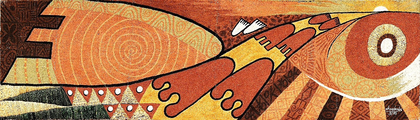 Narrow Path — Soil and Raffia on Jute Burlap